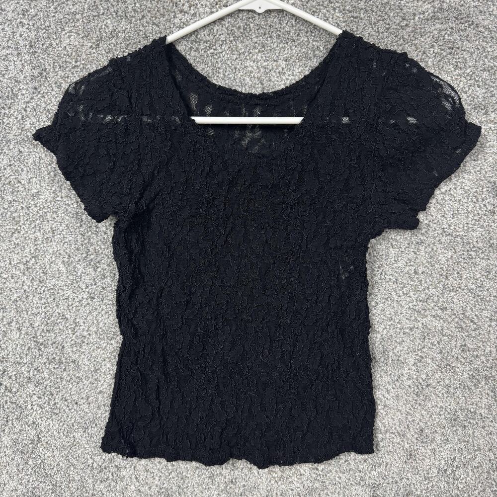 Vintage 90s Nan Flower Lace Top M Sheer Layering Dark Romantic Goth Coquette